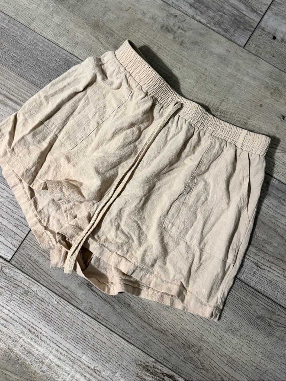 Light Beige Drawstring Linen Shorts